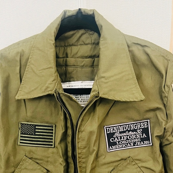 Denimdungree Jackets & Blazers - 💣🫒DENIMDUNGREE GREEN AVIATOR BOMBER JACKET W/PATCH WORK SIZE X-S/SMALL